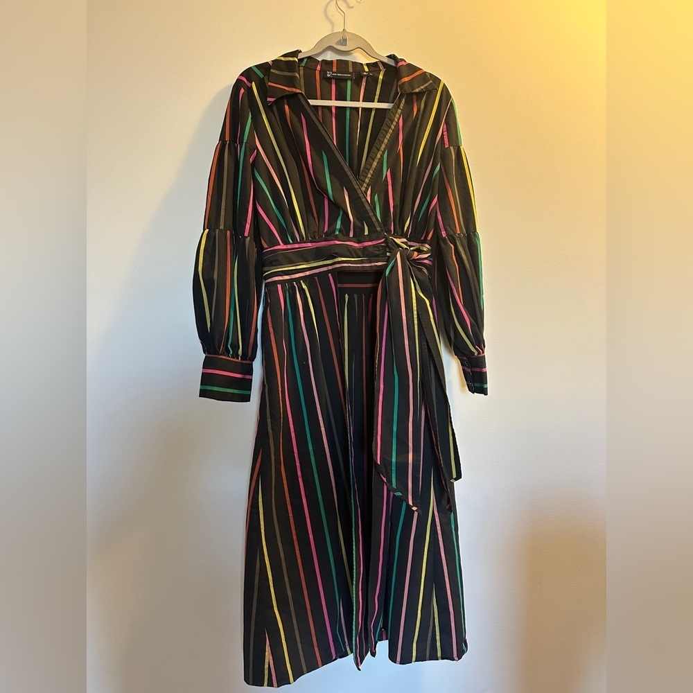 New York & company Multicolor Striped open front Dress| size large